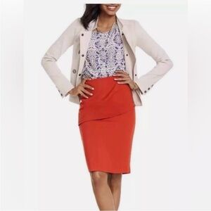 CAbi | Turmeric Overlay Pencil Skirt‎ | Red-Orange | Size 6
